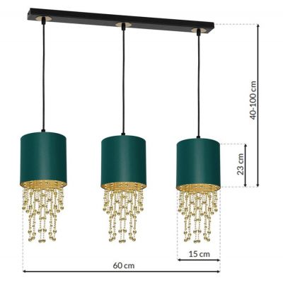 Milagro Almeria lampa wisząca 3x60W czarna/zieleń butelkowa/złota/kryształ MLP64500