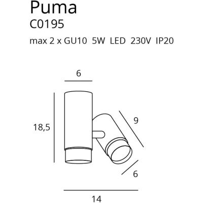 MaxLight Puma lampa podsufitowa 2x5W czarny/złoty C0195