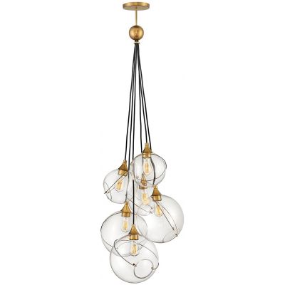 Quintiesse Skye lampa wisząca 6x60 W stary mosiądz-przezroczysta QN-SKYE-6P