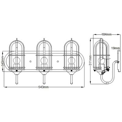 Quintiesse Urban Restoration kinkiet 3x60 W antyczny ciemny mosiądz-przezroczysty QN-URBANREST3
