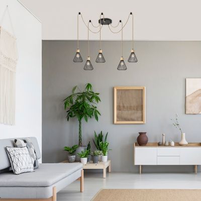 Rabalux Farfalle lampa wisząca 5x40W czarny/drewno 3150