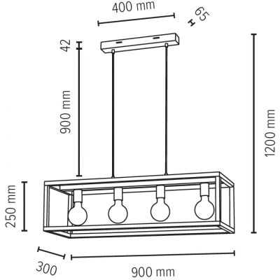 Spot-Light Kago lampa wisząca 4x60W dąb olejowany/czarny 61590474