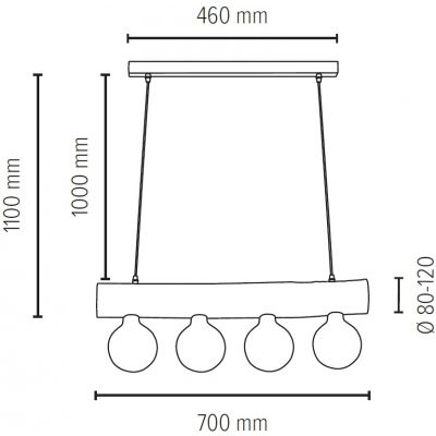 Spot-Light Trabo Simple lampa wisząca 4x60W sosna bejcowana/czarny 69880404