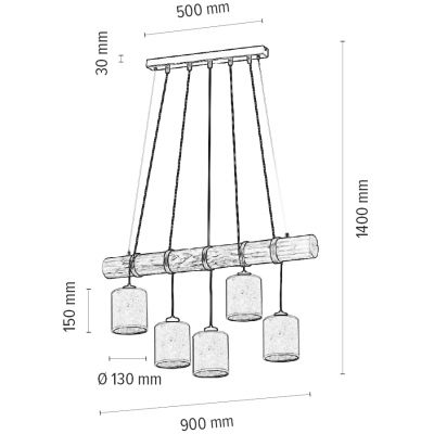 Spot-Light Trabo Jute lampa wisząca 5x25W sosna bejcowana/beżowy/czarny 8055146411276