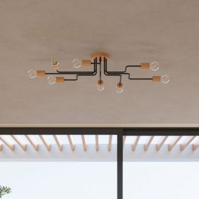 Sollux Lighting Timbo lampa podsufitowa 8x15 W czarna-drewno SL.1671