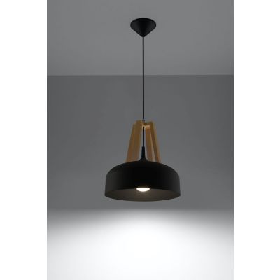 Sollux Lighting Casco lampa wisząca 1x60W czarny/drewno naturalne SL.0390