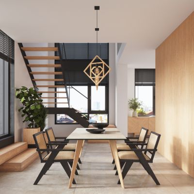 Sollux Lighting Caro lampa wisząca 1x15 W czarna-naturalne drewno SL.1757