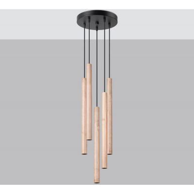 Sollux Lighting Pastelo lampa wisząca 5x8 W czarna-drewno SL.1270