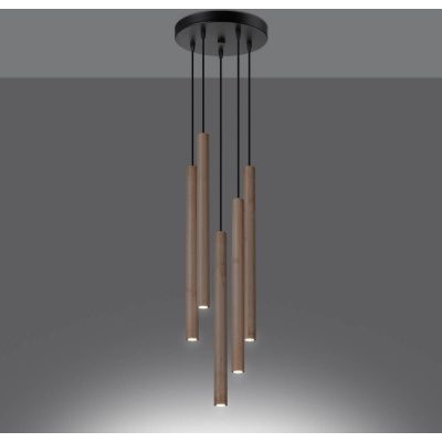 Sollux Lighting Pastelo lampa wisząca 5x8 W czarna-drewno SL.1270