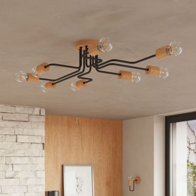 Sollux Lighting Timbo lampa podsufitowa 8x15 W czarna-drewno SL.1671