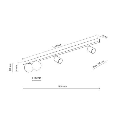 TK Lighting Vox lampa podsufitowa 4x10 W czarna 10002