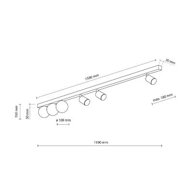 TK Lighting Vox lampa podsufitowa 6x10 W czarna 10003