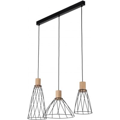 TK Lighting Modesto lampa wisząca 3x10 W czarna-drewno 10158