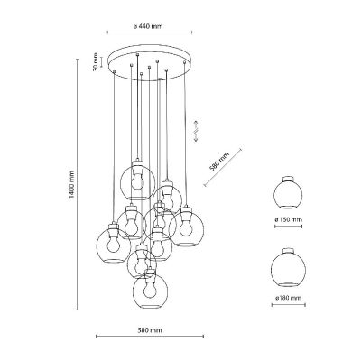 TK Lighting Cubus lampa wisząca 9x15 W bursztynowa 10247