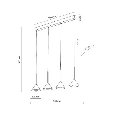 TK Lighting Cono lampa wisząca 4x10 W czarna 10305