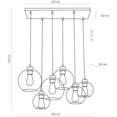 TK Lighting Cubus lampa wisząca 6x15 W czarna 2833