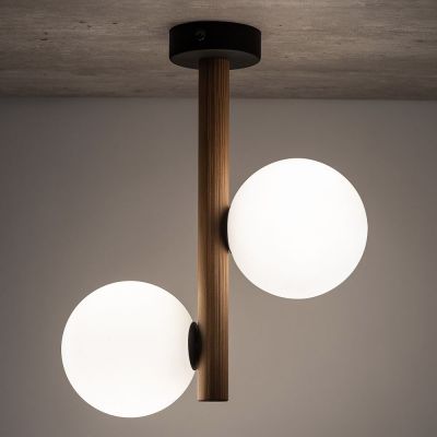 TK Lighting Estera Wood lampa podsufitowa 2x6W jasne drewno/białe szkło 4620