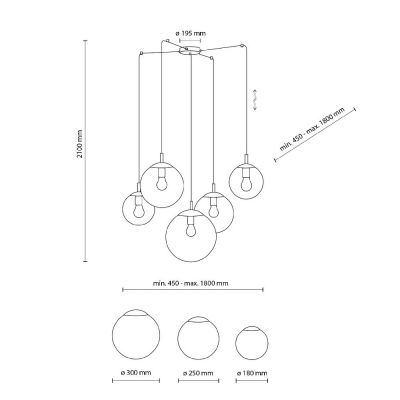 TK Lighting Esme lampa wisząca 5x15W czarny/mix kolorów 4796