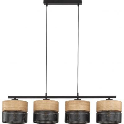 TK Lighting Nicol lampa wisząca 4x15W czarny/drewno 4802