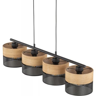 TK Lighting Nicol lampa wisząca 4x15W czarny/drewno 4802