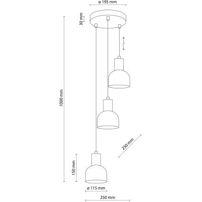 TK Lighting Cairo lampa wisząca 3x15W czarny/drewno 4895