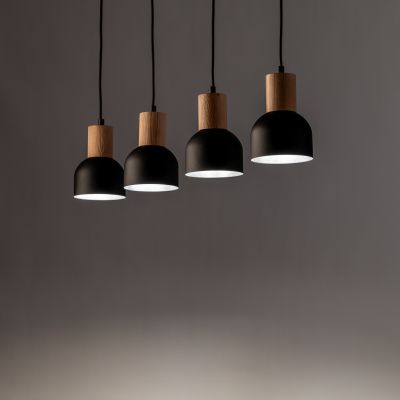 TK Lighting Cairo lampa wisząca 4x15W czarny/drewno 4896