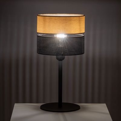 TK Lighting Nicol lampa stołowa 1x15W czarny/drewno 5124