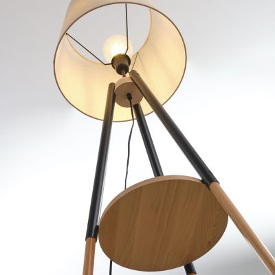 TK Lighting Vaio Nature lampa stojąca 1x15W czarny/drewno/szarobeżowy 5185