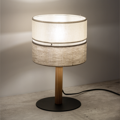 TK Lighting Eco lampa stołowa 1x15W szary/beżowy/drewno 5596