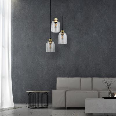 TK Lighting Satipo lampa wisząca 3x15W czarny/złoty/szkło przezroczyste 5627