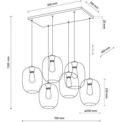 TK Lighting Elio lampa wisząca 6x15W czarny 5974