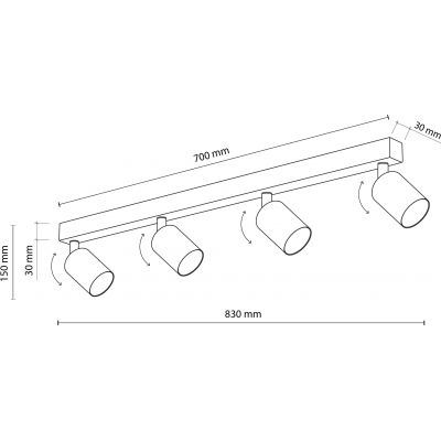 TK Lighting Top lampa podsufitowa 4x10 W czarna 6177