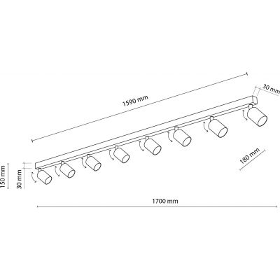 TK Lighting Top lampa podsufitowa 8x10 W czarna 6179