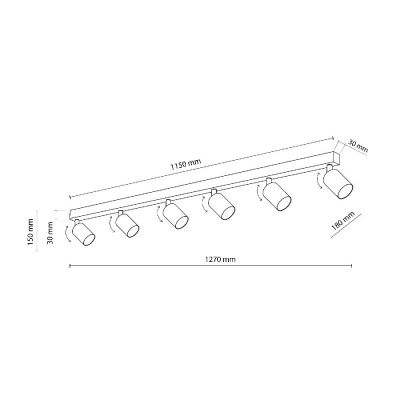 TK Lighting Top lampa podsufitowa 6x10 W brązowa 6183