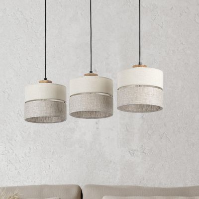 TK Lighting Eco lampa wisząca 3x15W szary/beżowy/drewno 5771