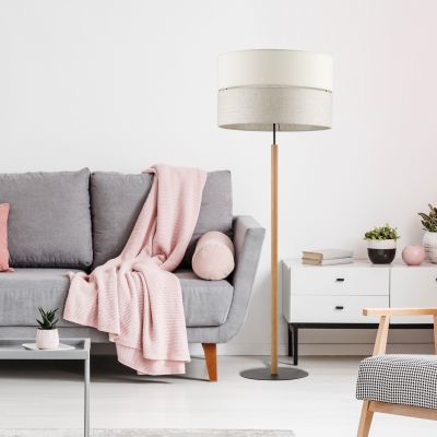 TK Lighting Eco lampa stojąca 1x15W szary/beżowy/drewno 5597
