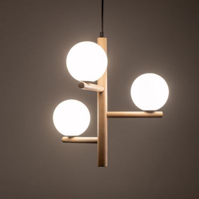 TK Lighting Estera Wood lampa wisząca 3x6W jasne drewno/białe szkło 6799