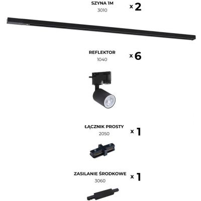 Zuma Line zestaw szynoprzewód 200 cm z reflektorami czarny 3015