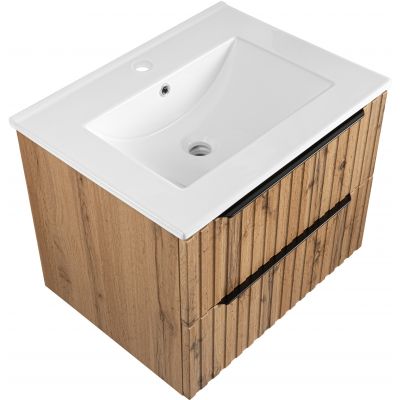 Astor Amy umywalka z szafką 61 cm biały połysk/dąb wotan AM-AMU-622-NN