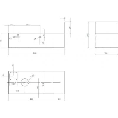 Clou Flush konsola 44x18x20,5 cm podumywalkowa wisząca lewa czarna CL/07.36.032.21