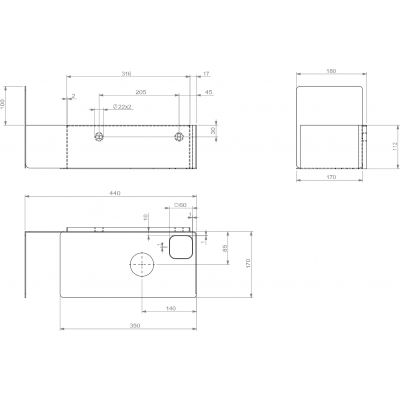 Clou New Flush konsola 44x18x21,2 cm podumywalkowa wisząca prawa czarna CL/07.36.430.21