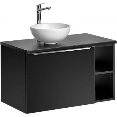 Zestaw Comad Santa Fe Black szafki 60 cm i 20 cm wiszące z blatem meblowym 80 cm czarny i umywalka Domi 32x32 cm biała SET-SFBL B 80CM UN.DOMI MW