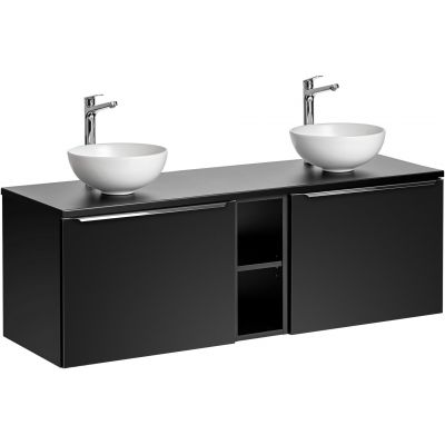 Zestaw Comad Santa Fe Black szafka podumywalkowa 140 cm czarna z blatem, regałem i umywalkami SET-SFBL B 140CM UN. DOMI MW