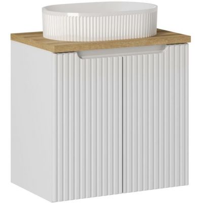 Zestaw Comad Nova White/Oak szafka z blatem 60 cm wisząca biały/dąb i umywalka Beyond 48x32,5 cm biała SET-NOW B OAK 60CM D UN BEYOND 5 WH