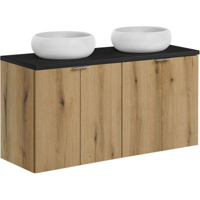 Zestaw Comad Nova Oak/Black szafki 60 cm i 60 cm z blatem meblowym 120 cm dąb/czarny i dwie umywalki Wiki 36x36 cm biały SET-NOA B BLACK 120CM D UN WIKI SW