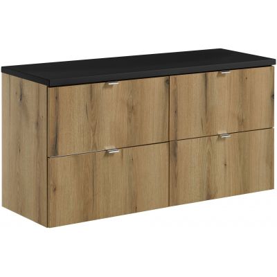 Zestaw Comad Nova Oak szafki 60 cm i 60 cm wiszące dąb z blatem meblowym 120 cm czarnym SET-NOA B BLACK 120CM S