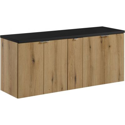 Zestaw Comad Nova Oak/Black szafki 60 cm, 60 cm i 20 cm wiszące dąb z blatem meblowym 140 cm czarnym SET-NOA B BLACK 140CM D