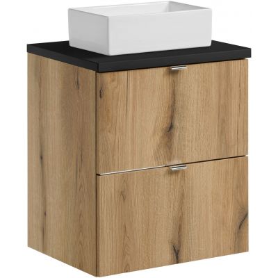 Zestaw Comad Nova Oak/Black szafka z blatem 50 cm wisząca dąb/czarny i umywalka Gaja 35x22 cm biała SET-NOA B BLACK 50CM S UN GAJA 35 SW