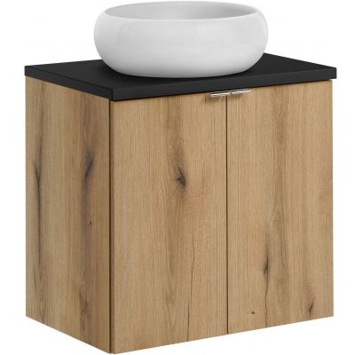 Zestaw Comad Nova Oak/Black szafka z blatem 60 cm wisząca dąb/czarny i umywalka Wiki 36x36 cm biała SET-NOA B BLACK 60CM D UN WIKI SW