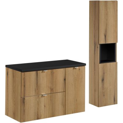 Zestaw Comad Nova Oak/Black szafka z blatem 60 cm z szafką boczną wysoką i regałem dąb/czarny SET-NOA B BLACK 90CM S HC
